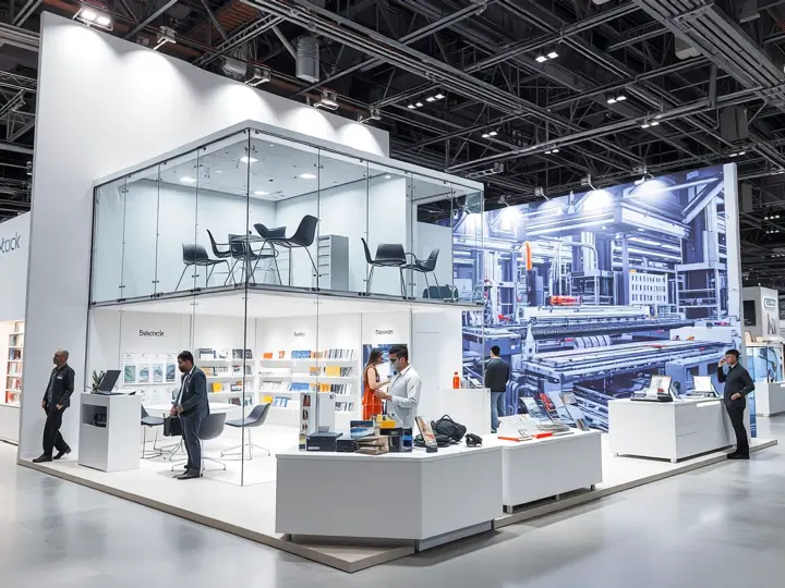 紧凑型双层展台，上层洽谈区下层产品展示区